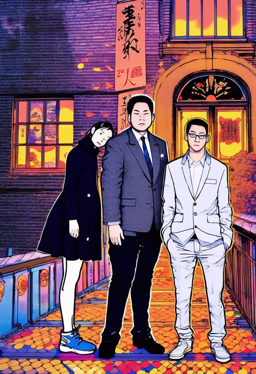 Neon-Lit Cityscape in Anime Style