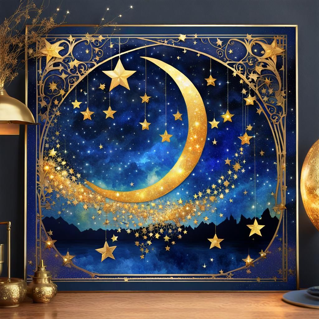 Sparkling Sunset Heart in Mucha-Style Art Nouveau