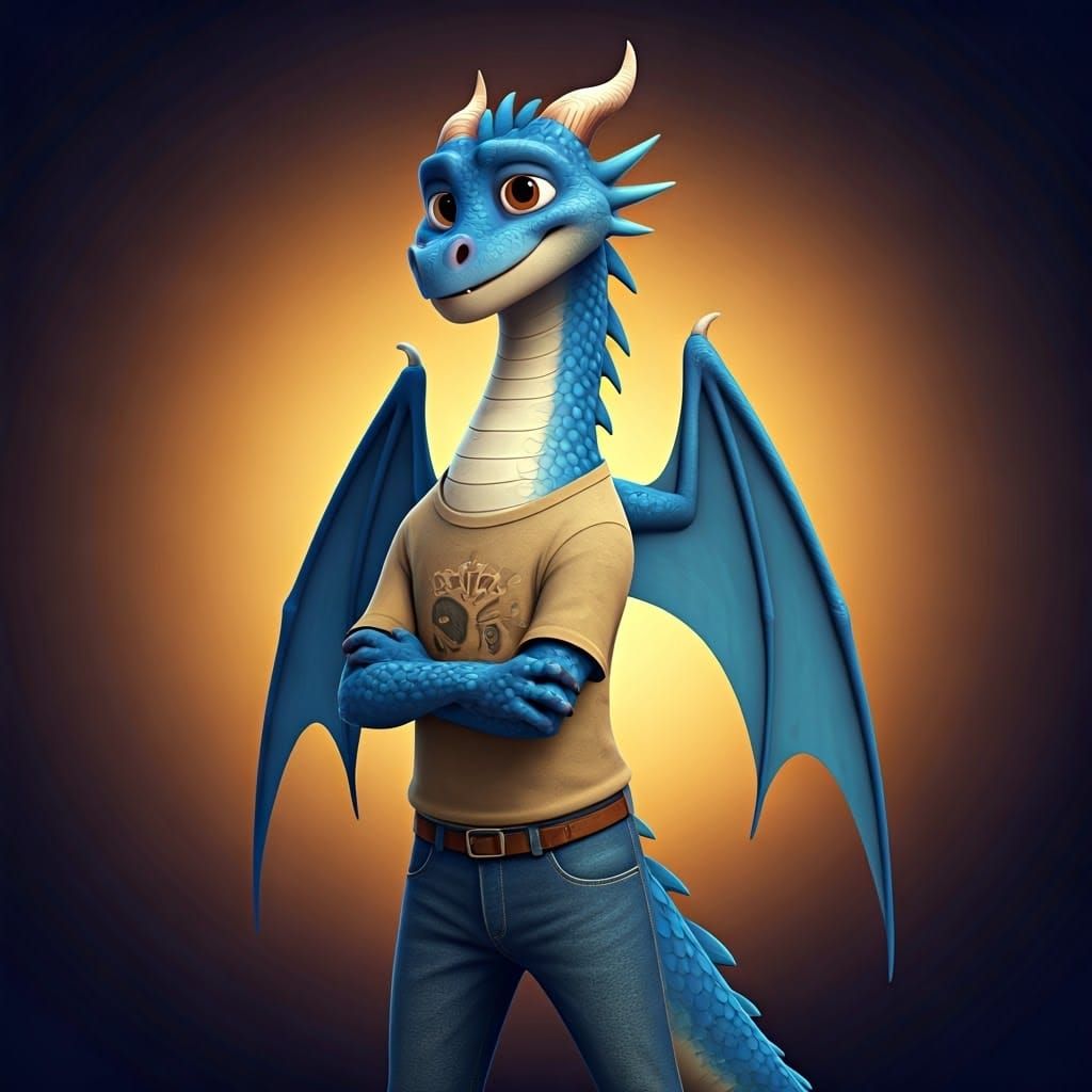 Friendly Blue Dragon in Bright 3D Animation Style