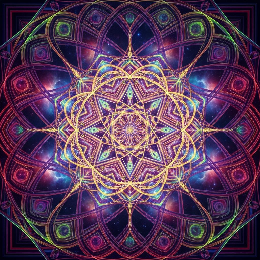 Vibrant Cosmic Mandala with Sacred Geometry