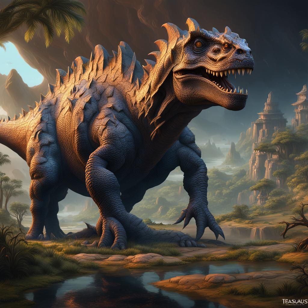 Detailed Teasaurus Matte Painting in Deep Color