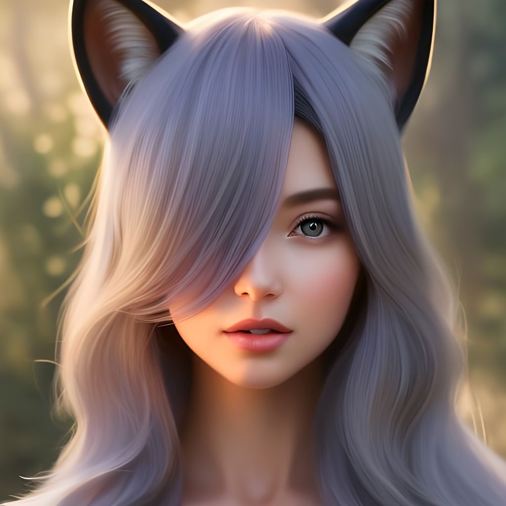 Fox-Eared Girl Portrait in Digital Oil Painting Style