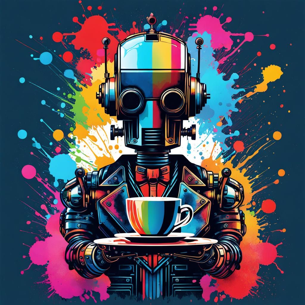 Robot Butler in Watercolour Vector Art Style