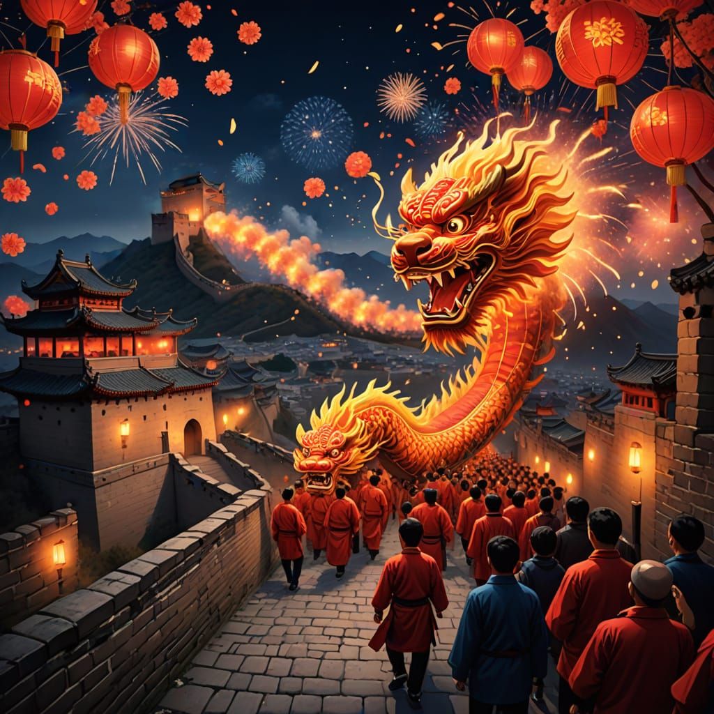 Traditional Chinese New Year Celebration on the Great Wall