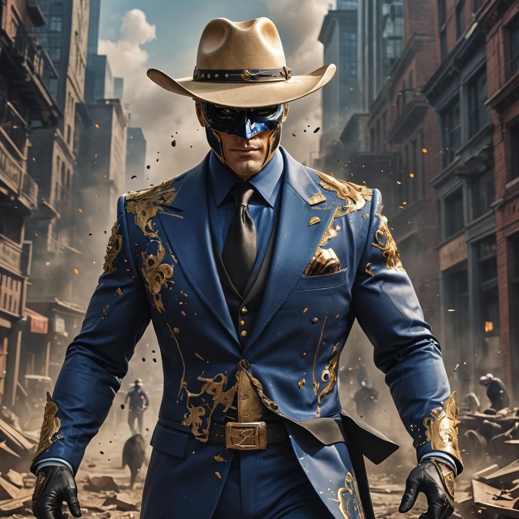 Muscular Businessman in Mask and Cowboy Hat