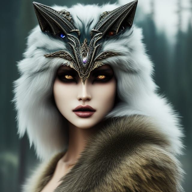 Alien Wolf Humanoid in Fantasy Landscape