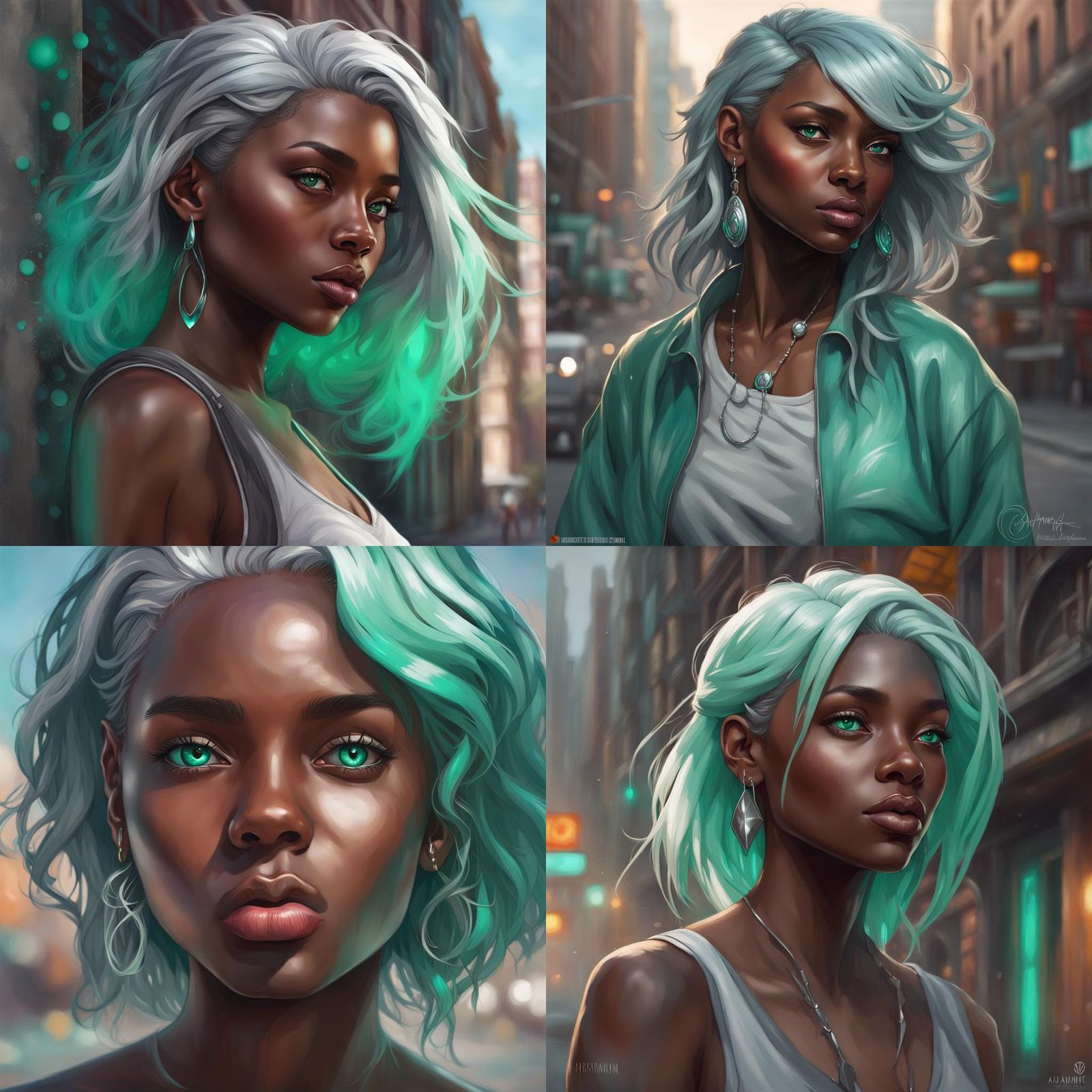 Beautiful Black Girl Portrait with Silver Hair