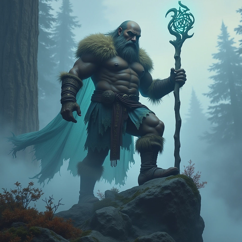 Viking Warrior-Priest in Mystical Forest