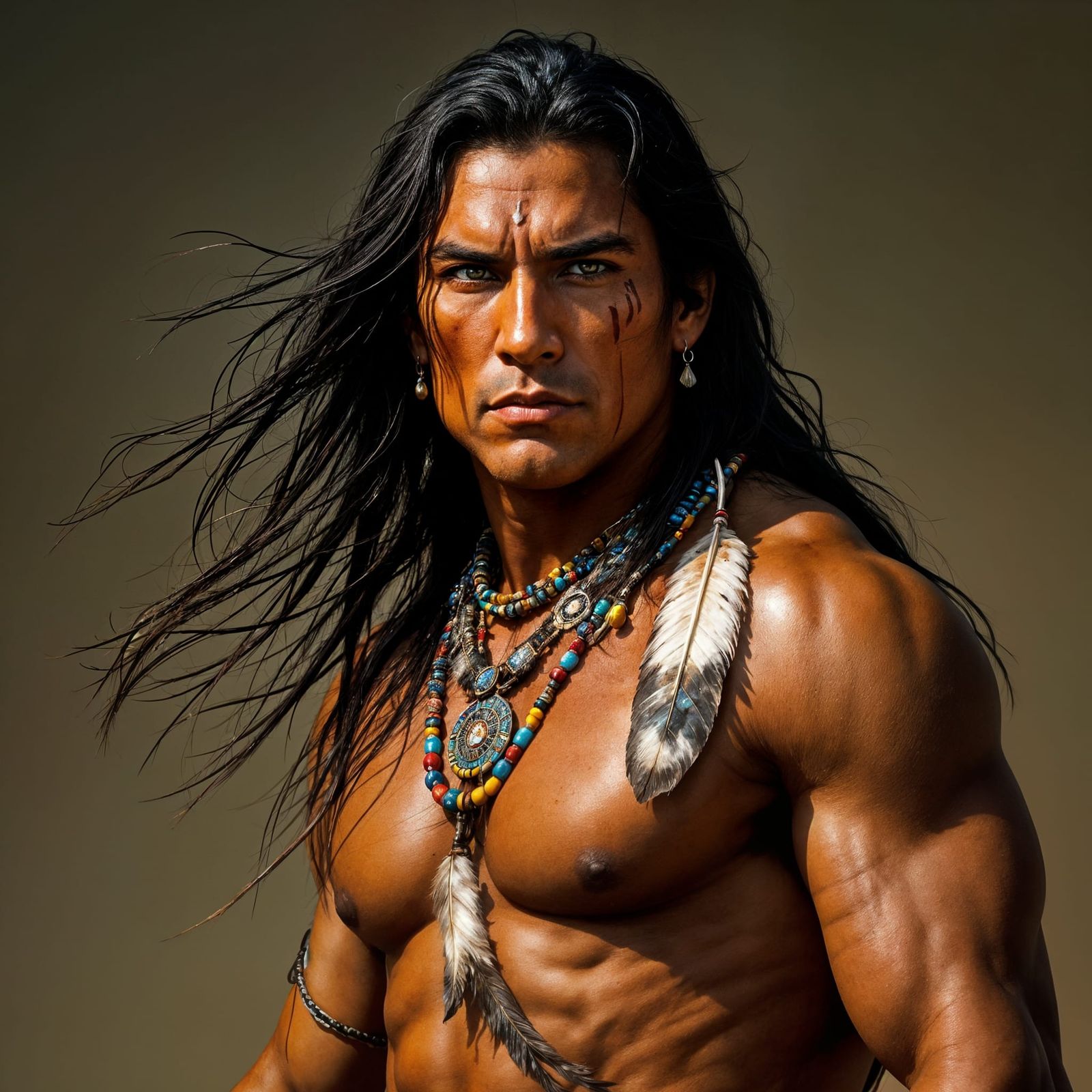 Enigmatic Native Warrior Chief in Regal Splendor