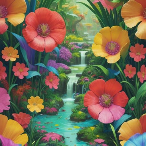 Vibrant Candyland Oasis Digital Painting