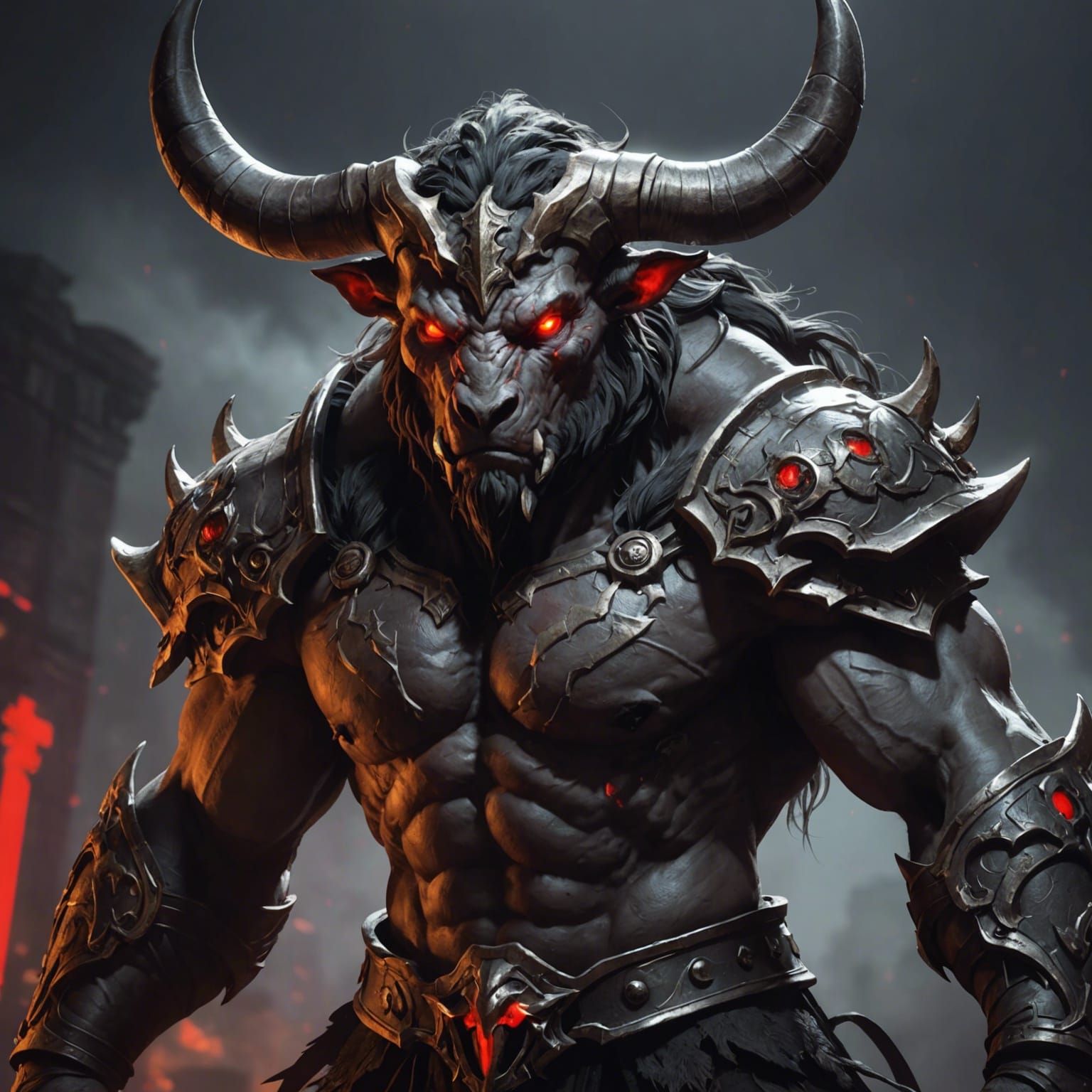 Anime-Style Minotaur with Glowing Eyes