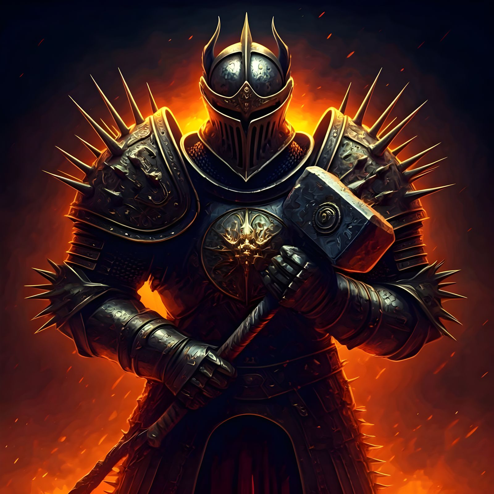 Ominous Spiked Knight with Hammer in Detailed Armor