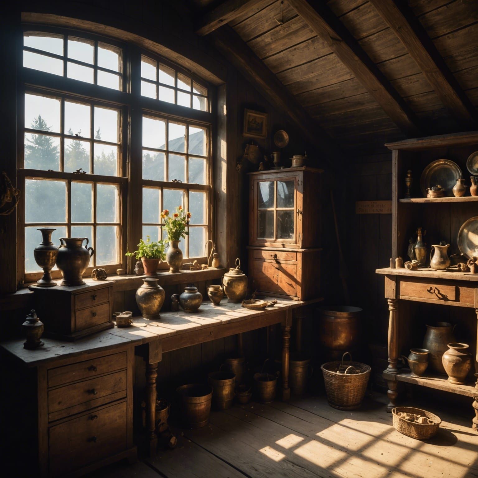 Sunlit Attic Reveals Antique Treasures