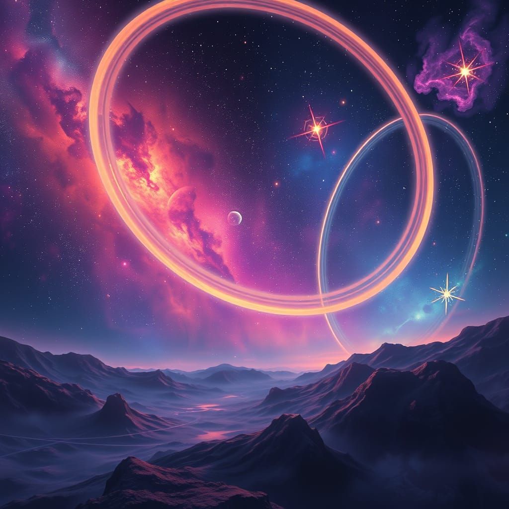 Ethereal Celestial Rings in Cosmic Landscape