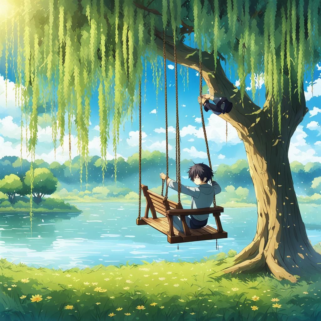Cristopher Robin on a Willow Tree Swing