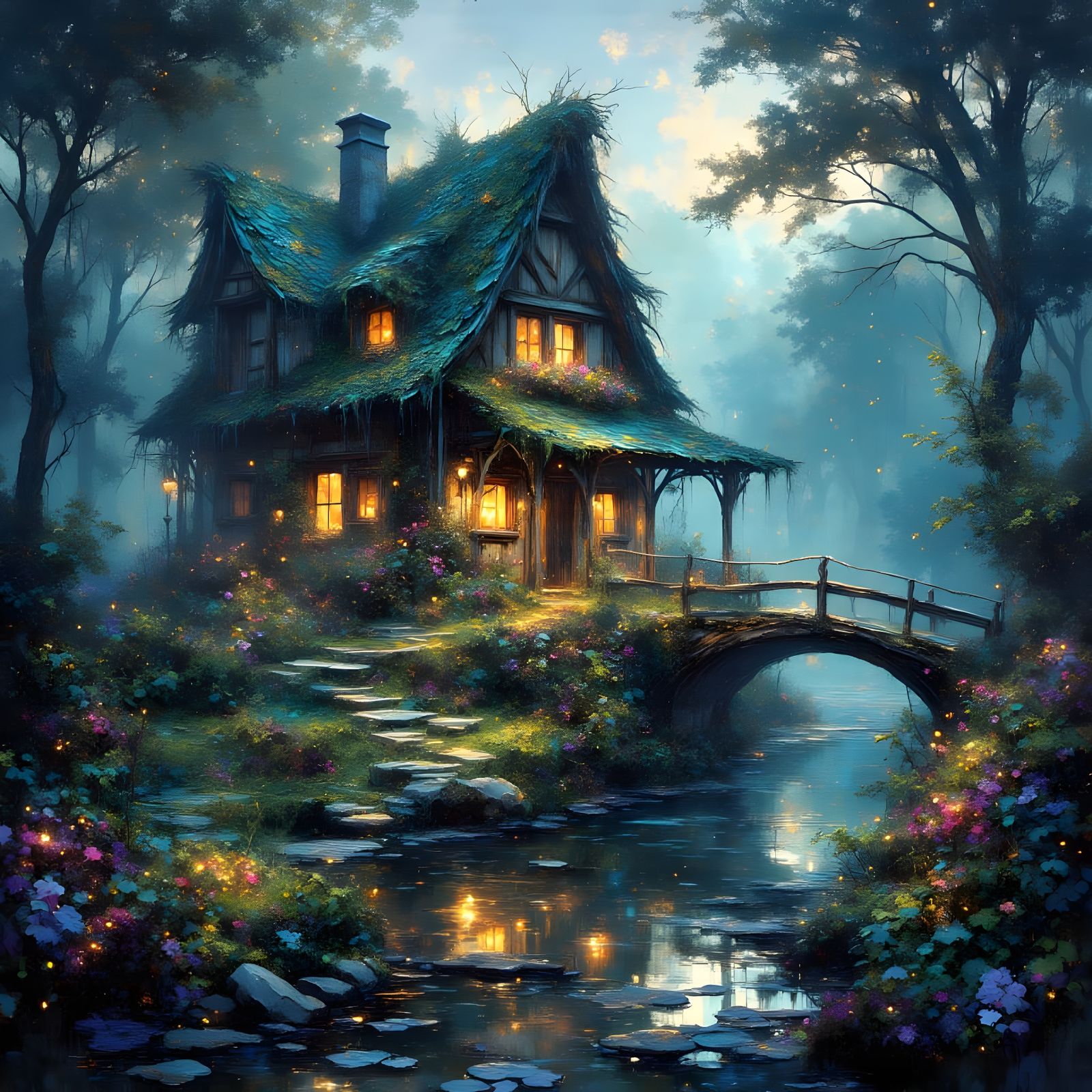 Enchanted Cottage Amidst Vibrant Forest