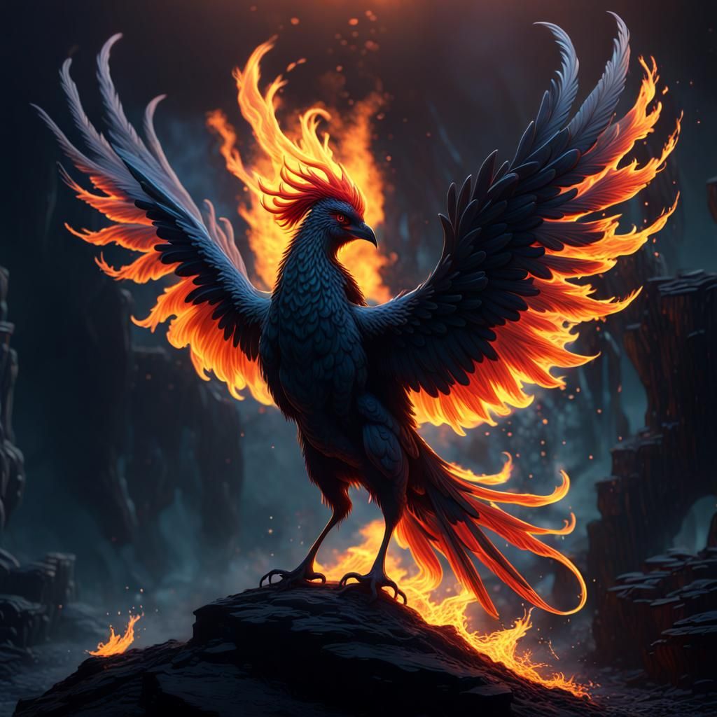 Fiery Phoenix Silhouette Fantasy Concept Art