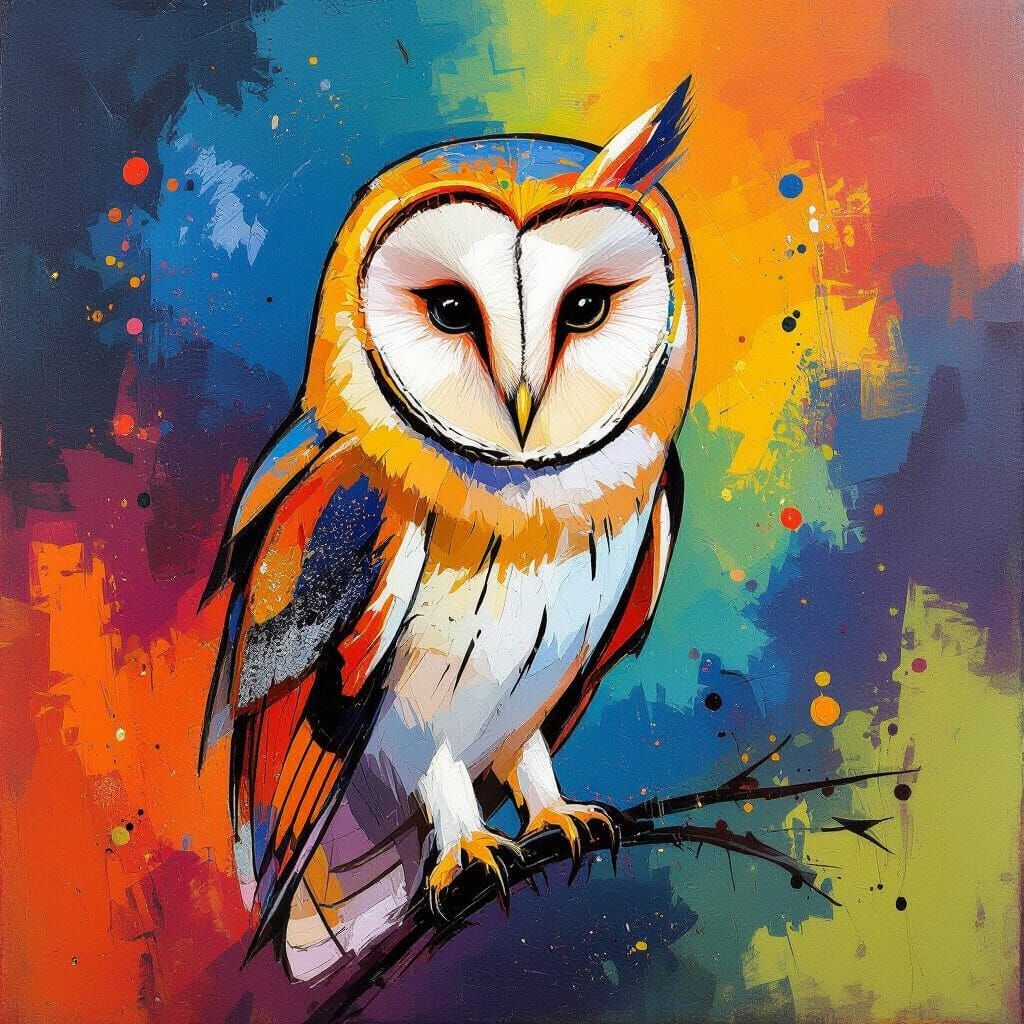 Abstract Barn Owl Painting With Vibrant Colors