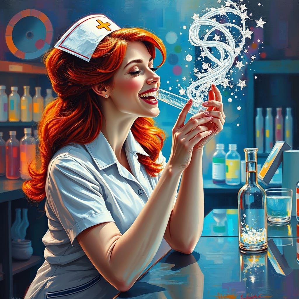 A Redheaded Nurse in a Radiant Laboratory Setting