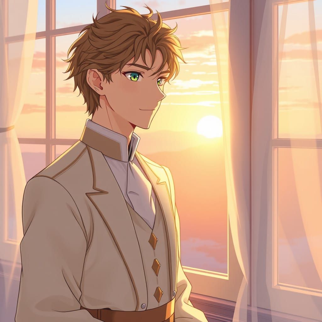 Anime-Inspired Prince Amidst Sunrise Serenity