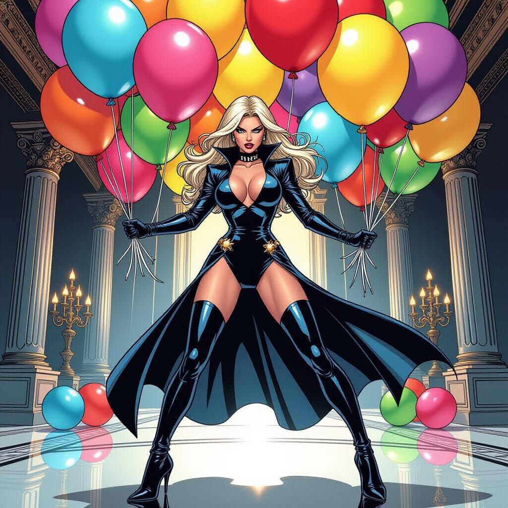Emma Frost Threatens Balloons in Opulent Mansion