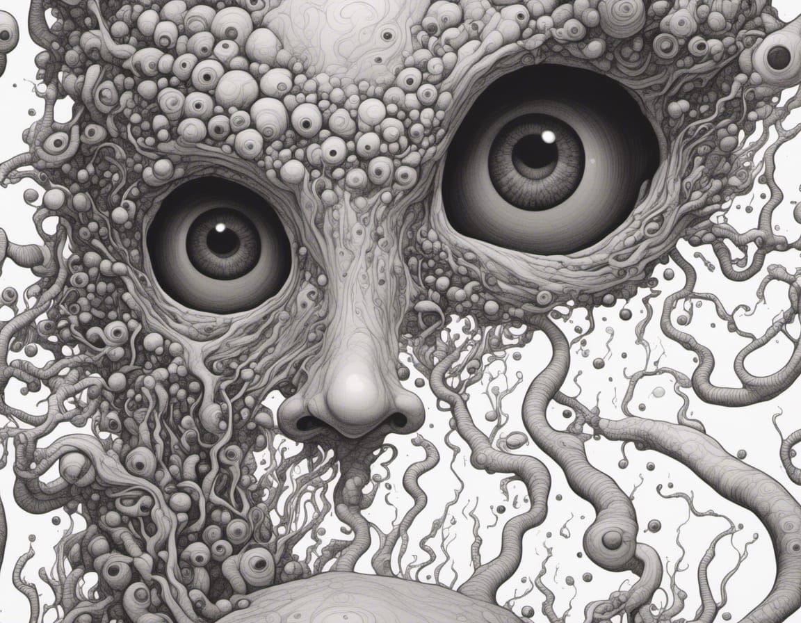 Grotesque Giant Face in Beksiński Style