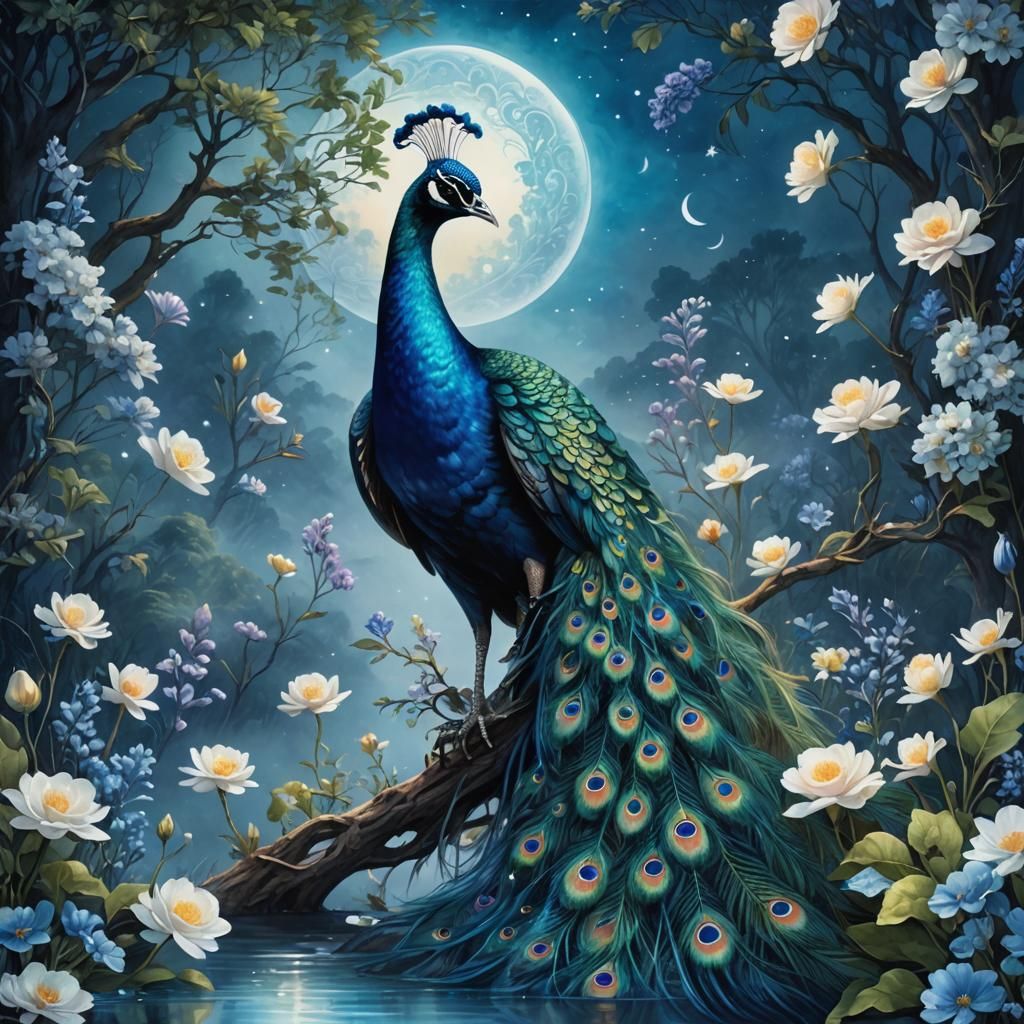 Peacock in the Moonlight