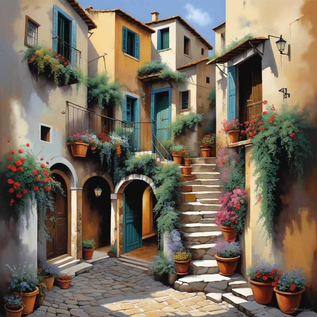 Crete Alleyway: Impressionistic Mediterranean Scene