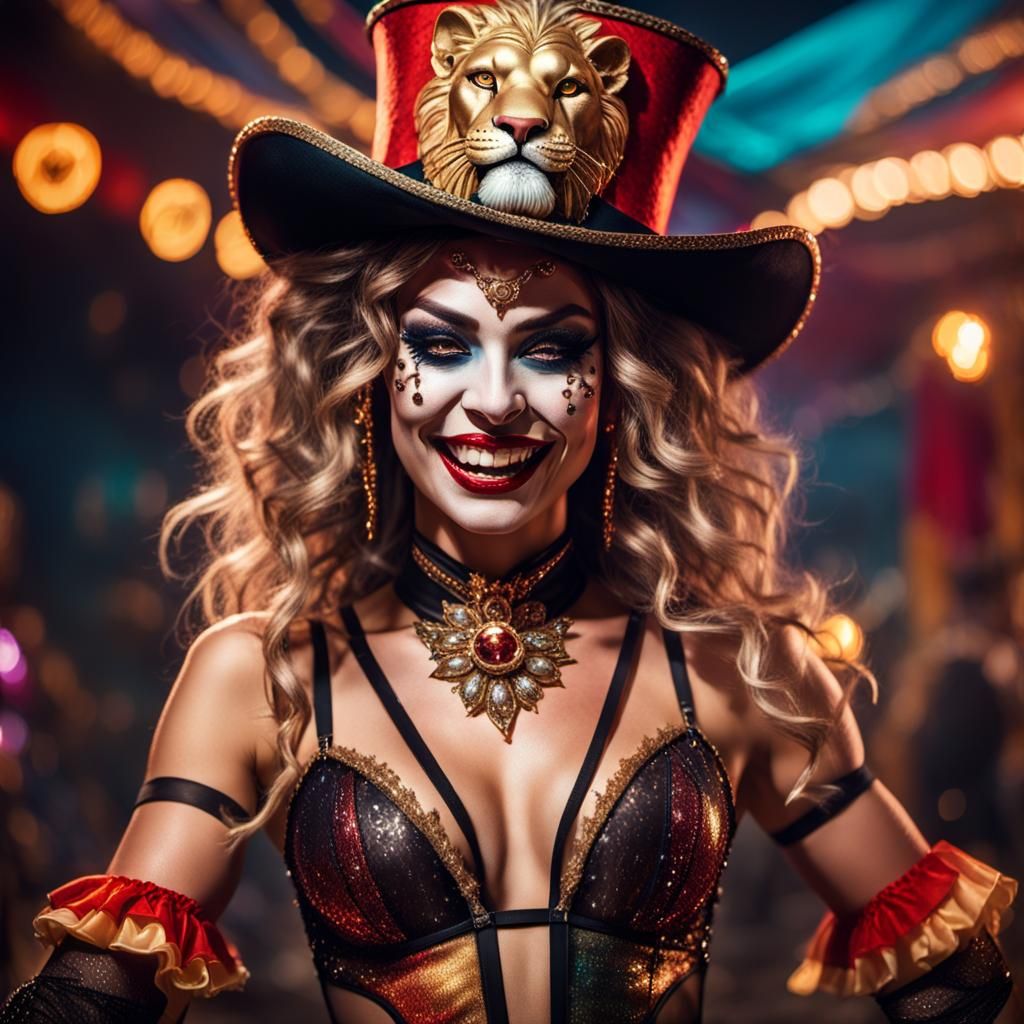 Ringmaster Woman Posing with Whip at Carnival