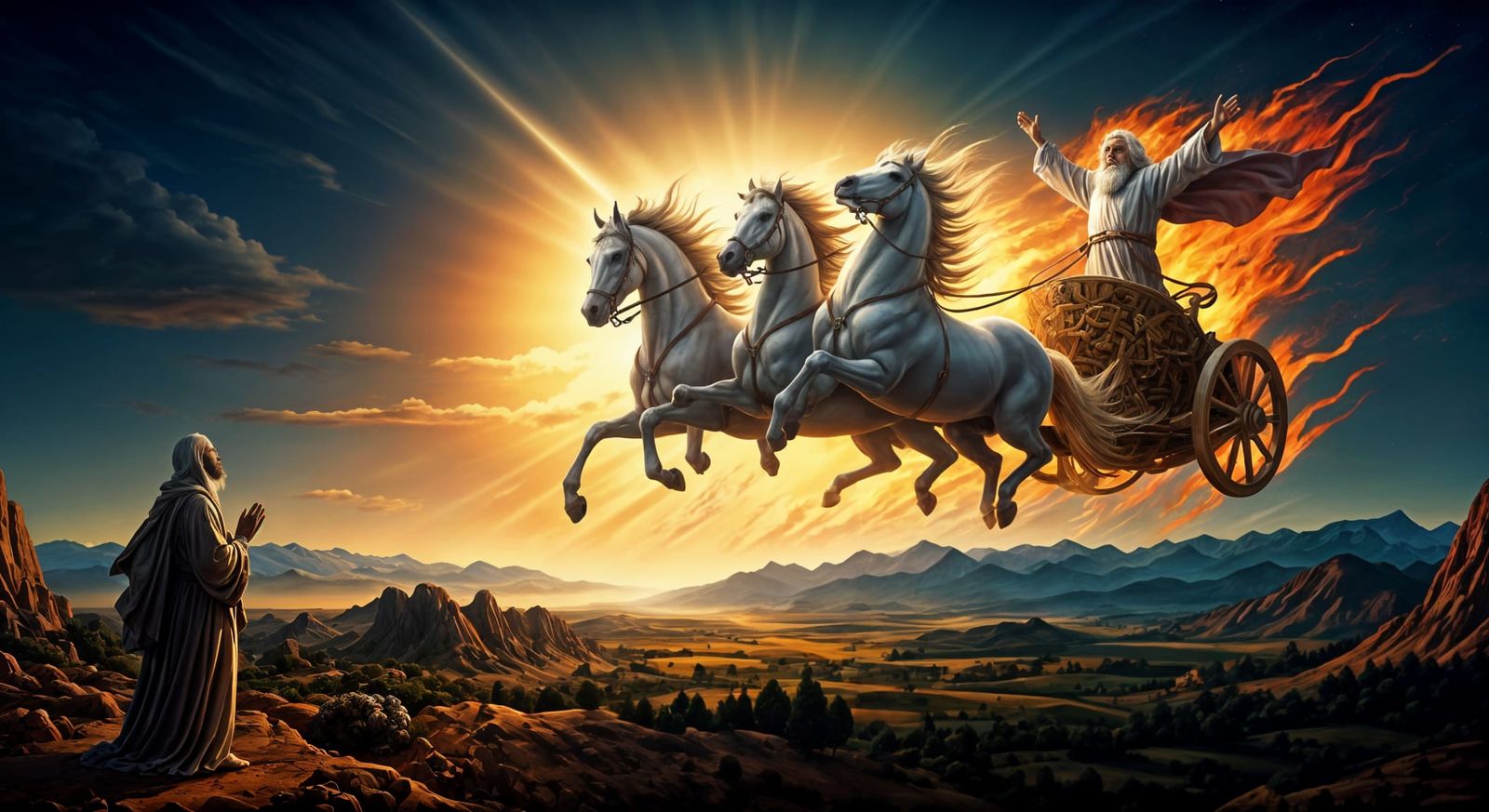 Create an image of the prophet Elijah being taken to heaven ...
