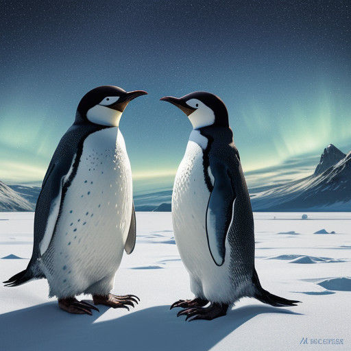 Playful Penguins and Seal in Whimsical Arctic Scene