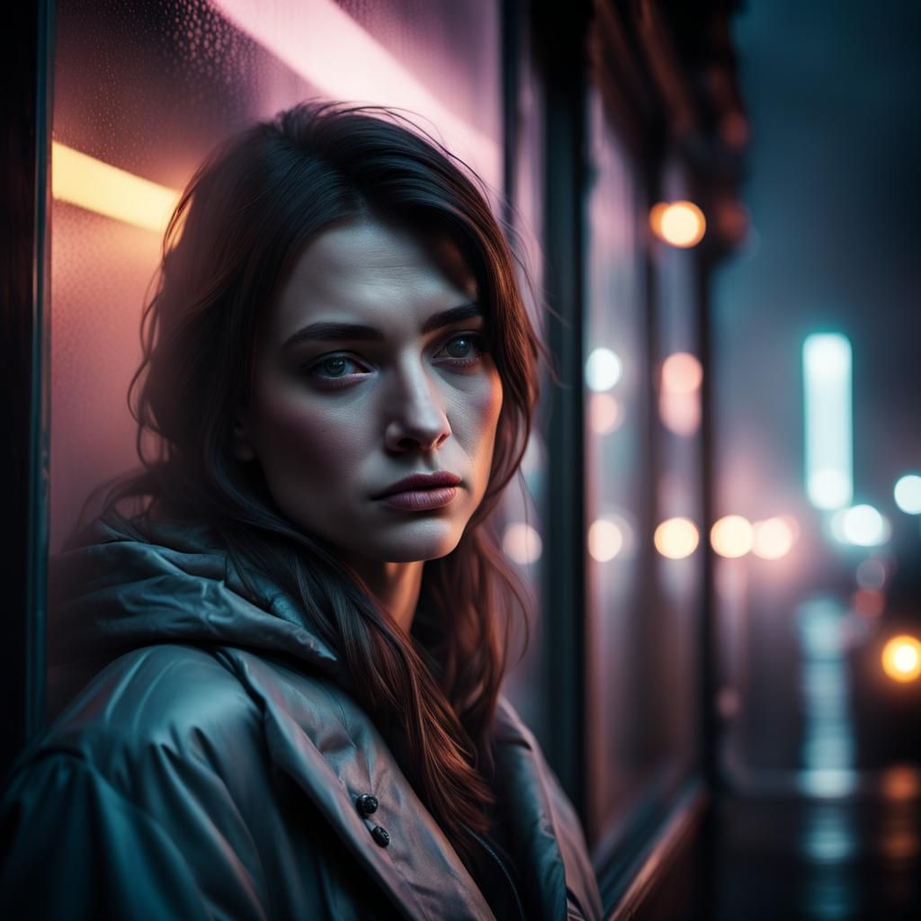 Moody Film Noir Portrait of Woman in Fog