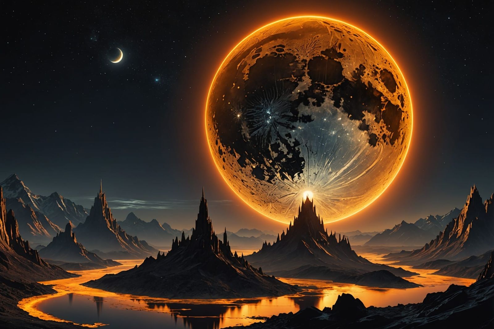 Neon Crystal Moon Digital Matte Painting