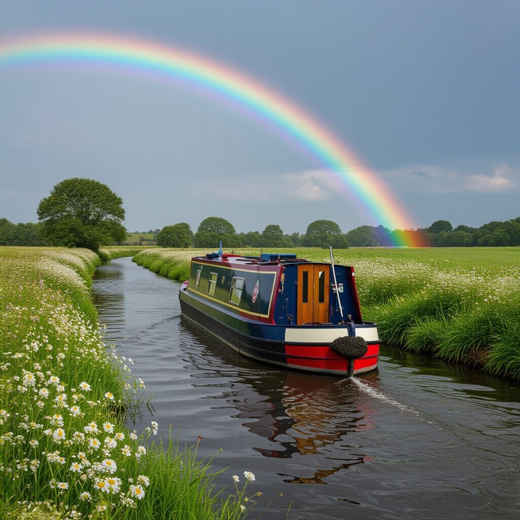 Narrowboat Journey Through Rainbow Flower Meadow
