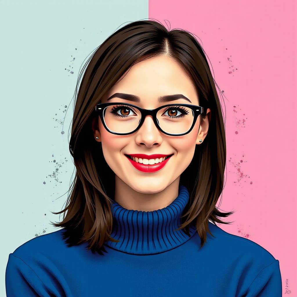 Smiling Brunette in Pop Art Screen Print