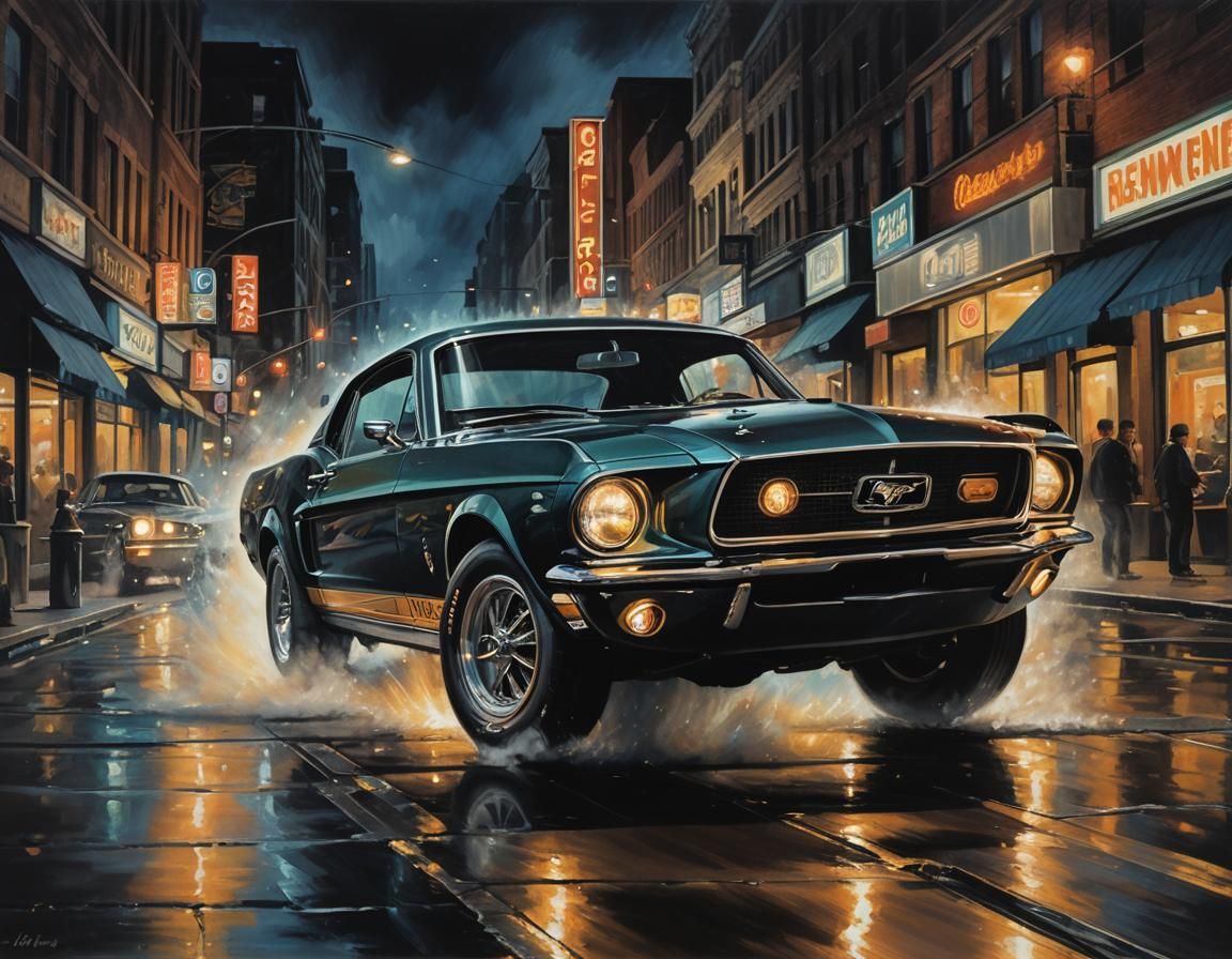 1968 Mustang GT 390 in Dramatic Chiaroscuro Oil Painting