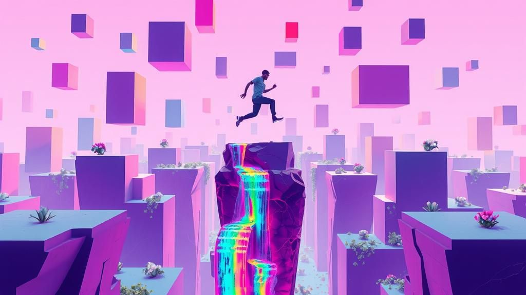 Pixelated Cyberverse Jumper in Glitch Art Style