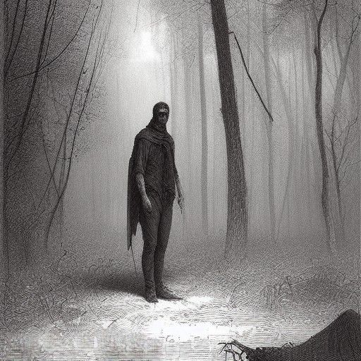 Creepy Tall Man in Woods, Gothic Horror Style