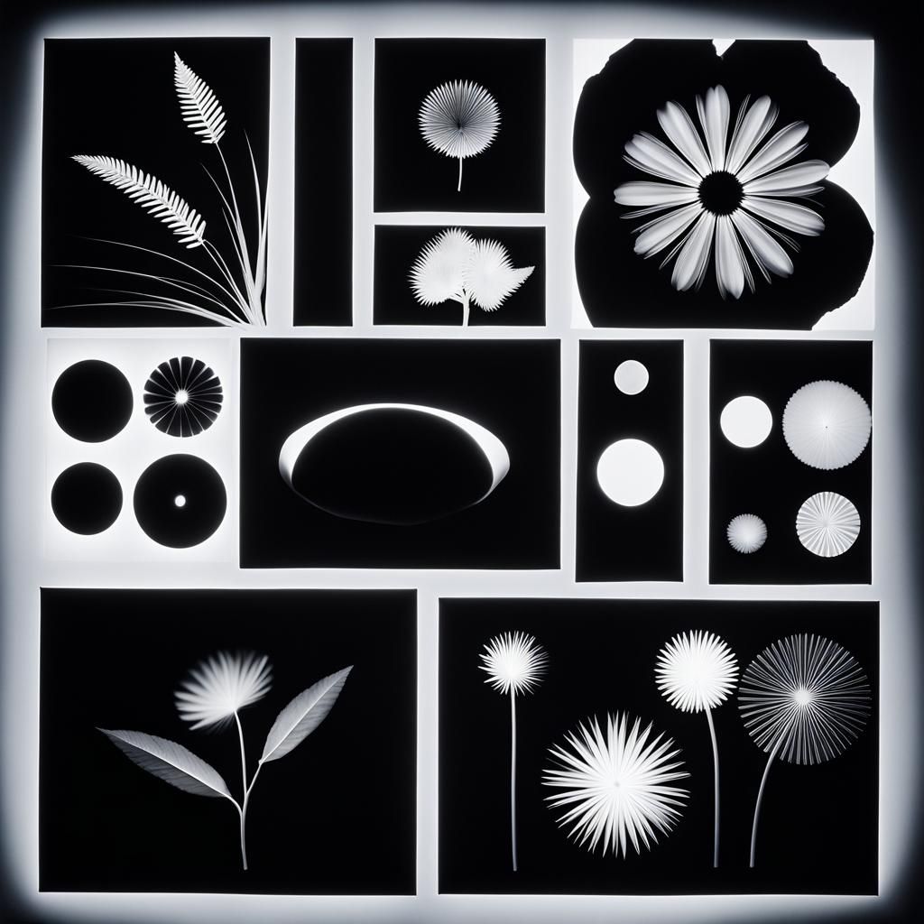 Abstract Black and White Photogram with Rayograph Technique