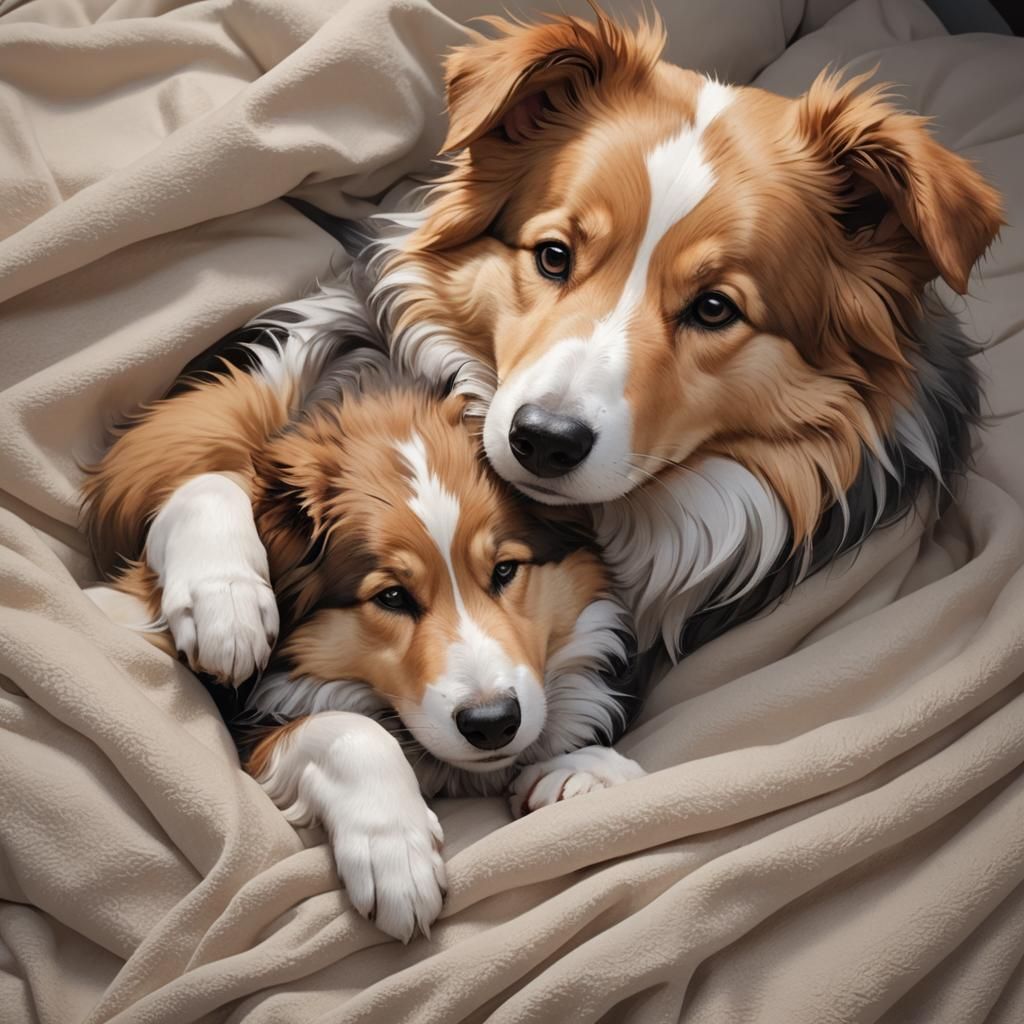 Cute Collie Dog Snuggling: 3D Anime Art