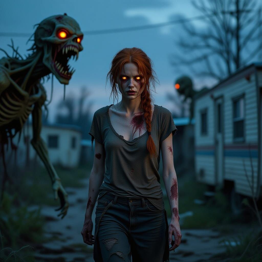 Defiant Survivor Amidst Zombie Apocalypse Ruin