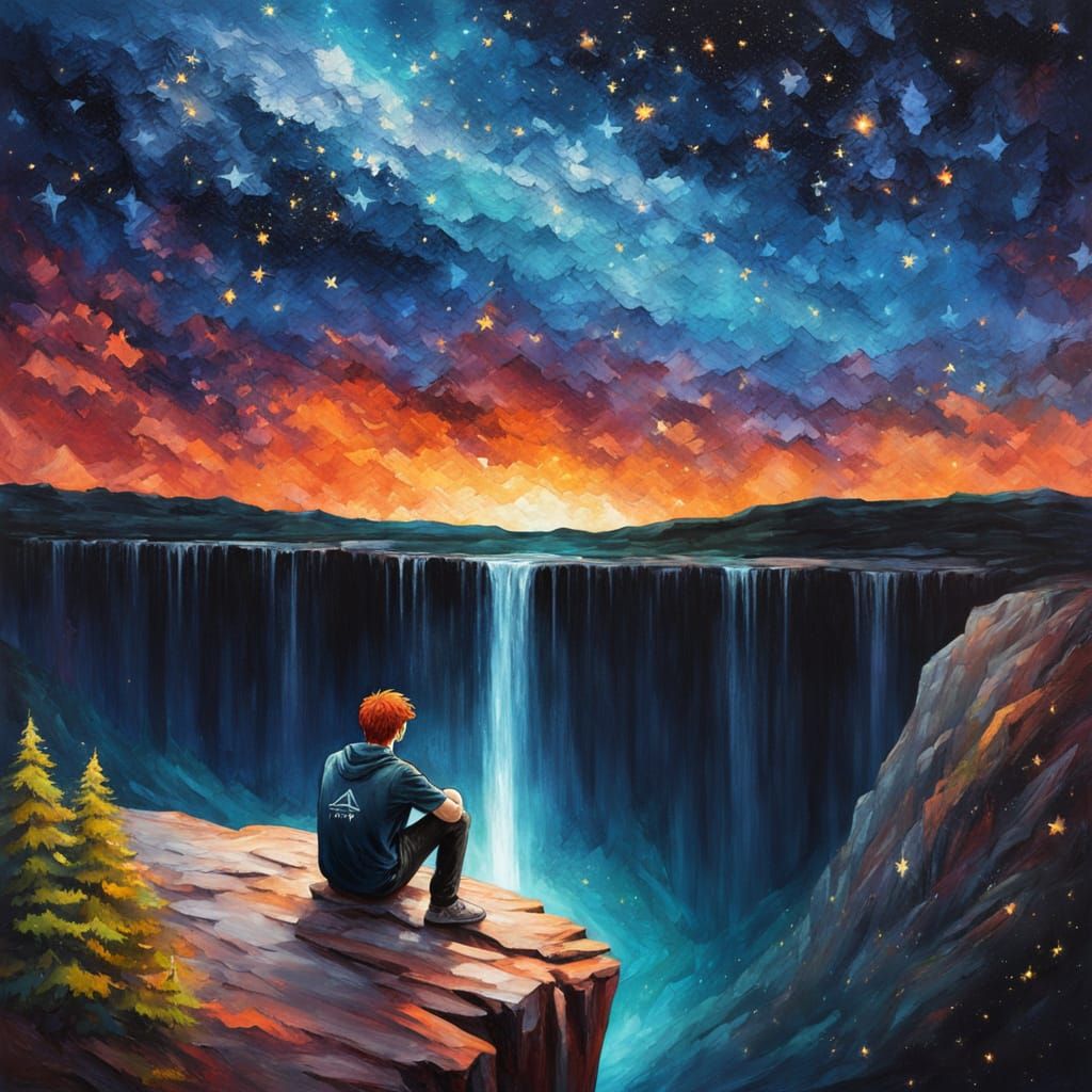 Redhead Boy Stargazing on Cliff Edge