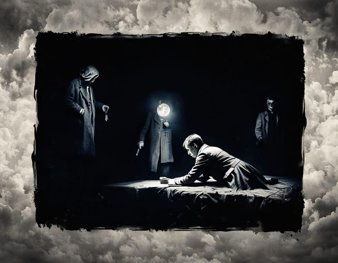 Android Detective at Moonlit Murder Scene in Pictorialism