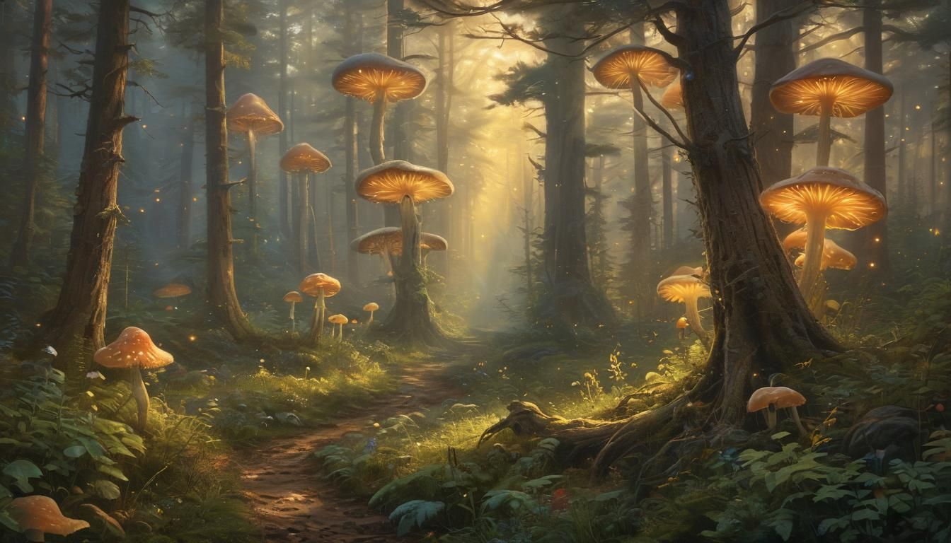 Ethereal Traveler in Mystical Forest at Golden Hour