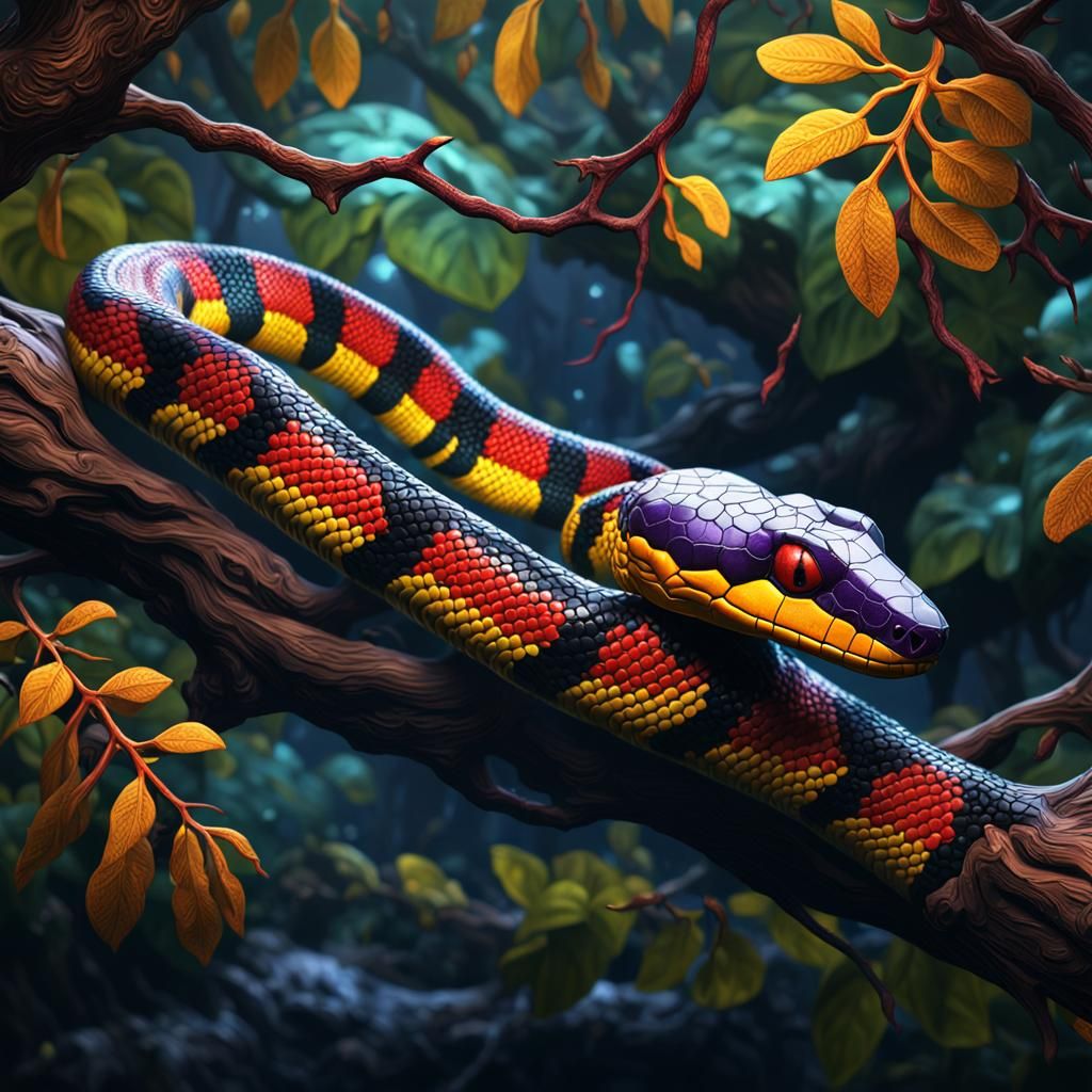 Coral Snake Portrait in Dark Fantasy Style