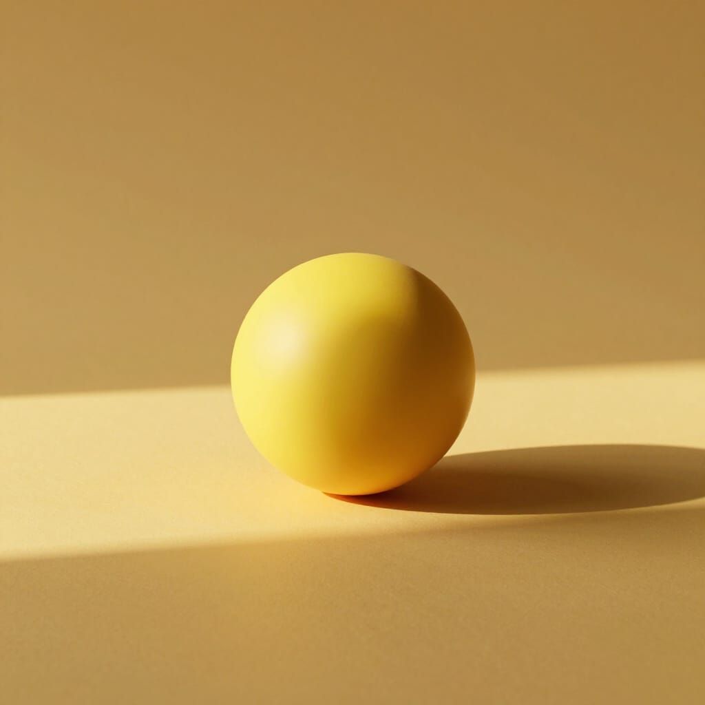 Minimalist Yellow Sphere with Golden Light Beam