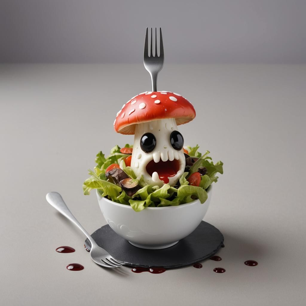 Cartoon Mushroom's Salad Misadventure