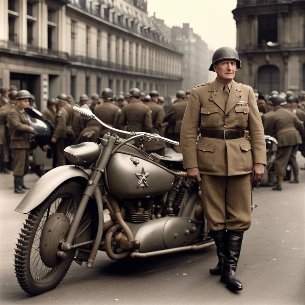 World War II Motorcycle Amidst Paris Bombing