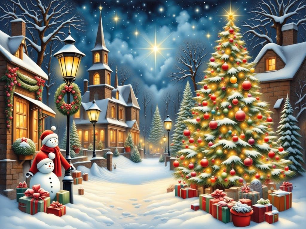 Festive Christmas Card in Luminous Watercolor Style