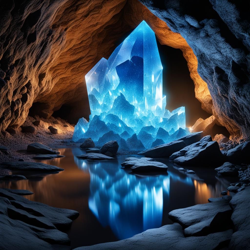 Illuminated Blue Crystal Cave